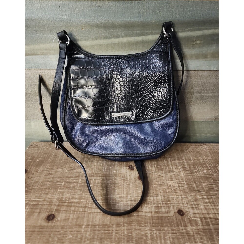 Nine West Navy Blue & Black Croc Embossed Crossbody Shoulder Bag